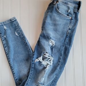 H&M & Denim distressed high waist super skinny ankle length
